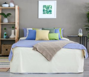 Blue, Green and Yellow Super King Size Bed — Furniture Shop in Gladstone, QLD