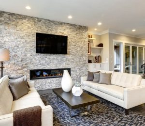 Living Room with Fireplace — Furniture Shop in Gladstone, QLD