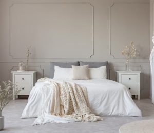Double Size Bed with White Blanket — Furniture Shop in Gladstone, QLD