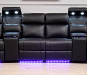 Black leather sofa — Furniture Shop in Gladstone, QLD